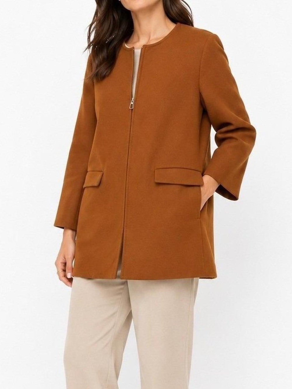 Zara Women’s Burnt Orang Zip-Front Blazer Coat